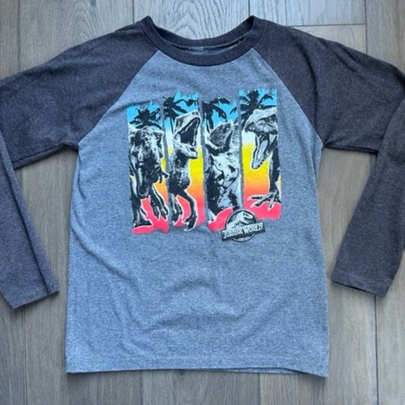 JURASSIC WORLD BOY'S DINOSAUR DECAL LONG SLEEVE SHIRT - Picture 1 of 2